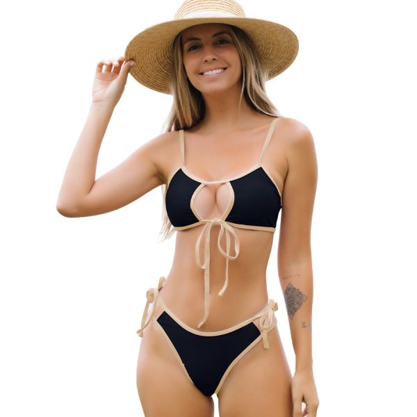 2023 Cut out Tie Front Contrast Binding Sexy Bikini Swimsuits