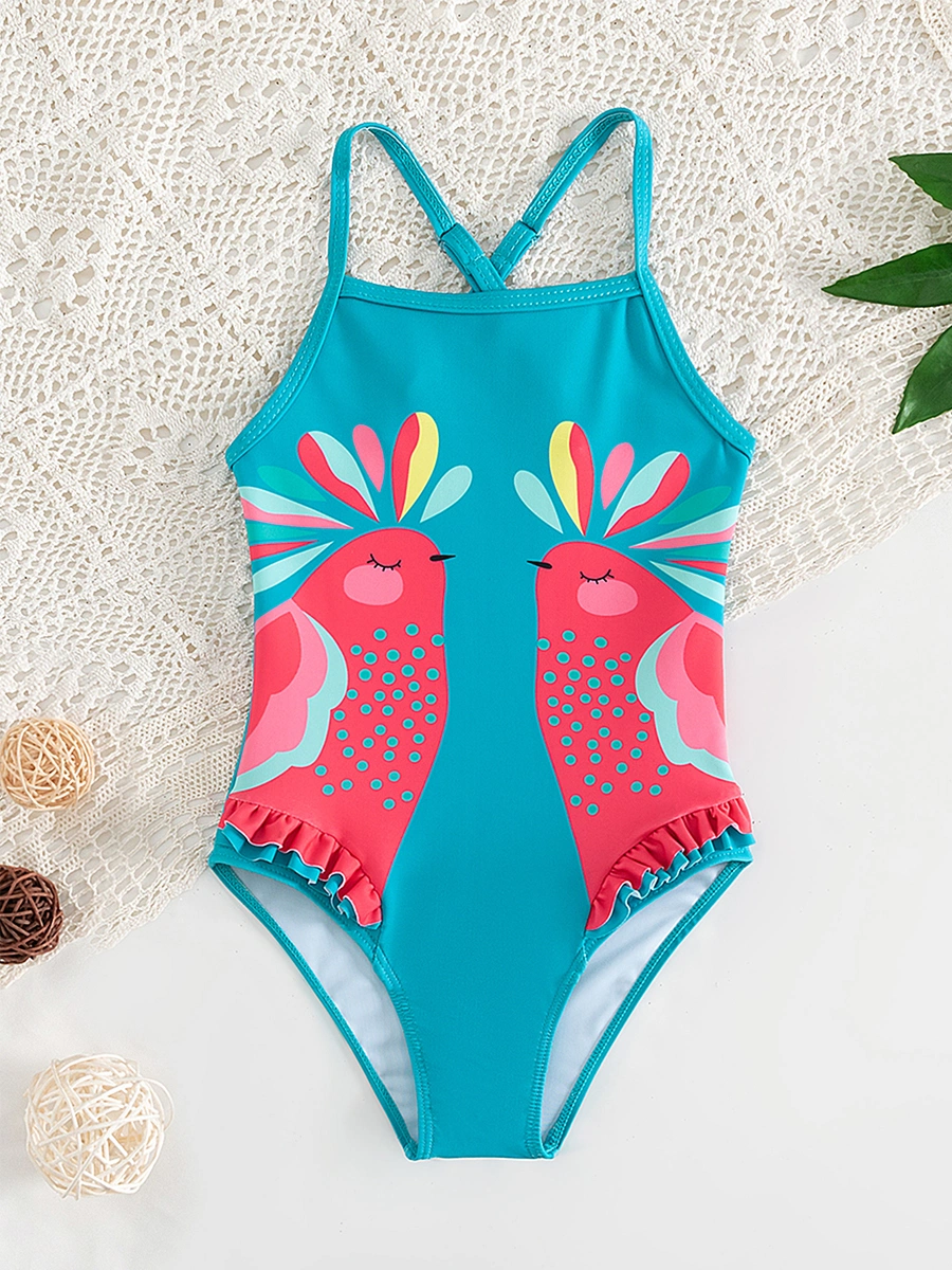 2023 New Girl&prime; S Swimsuit Lovely Princess One-Piece Ruffle Swimsuit