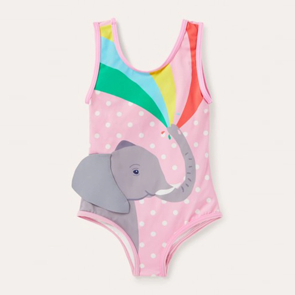 2023 New Style Cartoon Printed One-Piece Girl&prime; S Swimsuit Rainbow Little Elephant Bikini