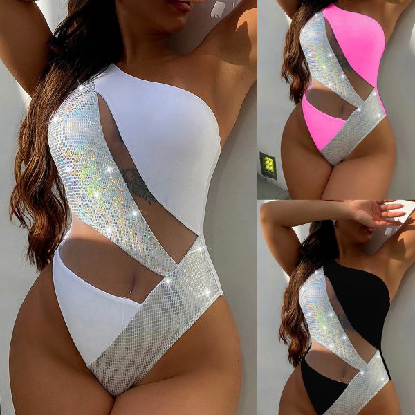 2023 One Piece Swimsuit for Women Euro American Mesh Patchwork One Piece Bikini