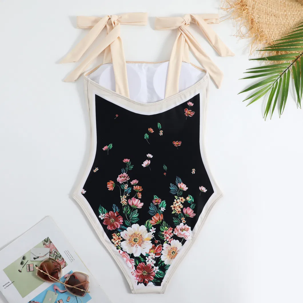 2023 Sexy One-Piece Floral Printed Swimsuit Satin Printed Smock