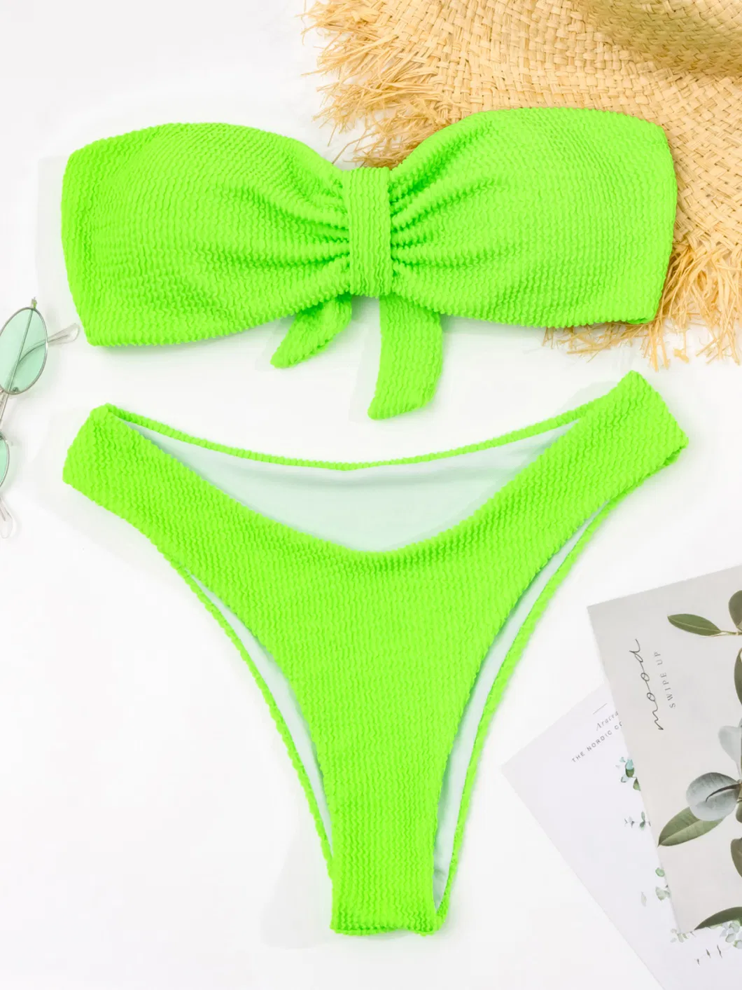 2023 Soild Color Bandeau 2 Piece Women&prime;s Bikini Swimwear