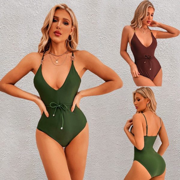 2023 Solid Colour Tie Front One-Piece Bikini Beachwear Manufacturer