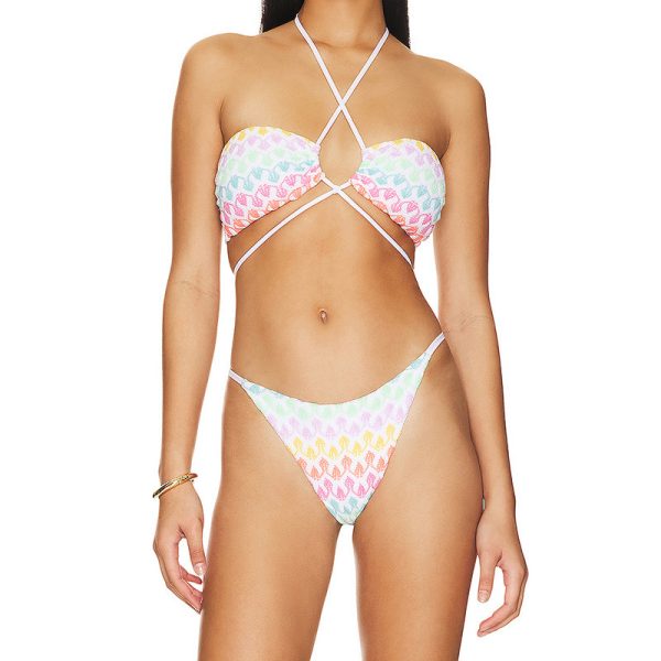 2023 Two-Piece New Style Colorful Printing Women′s Swimsuit Long Lace-up Bikini