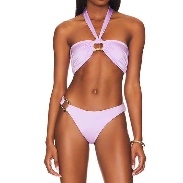 2023 Women′s Bikini Sexy Solid Color Chesty Metal Ring Strap