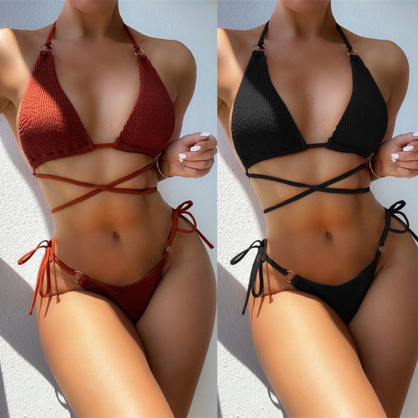 2024 Amazon Ring Linked Triangle Thong Halter Criss Cross Bikini