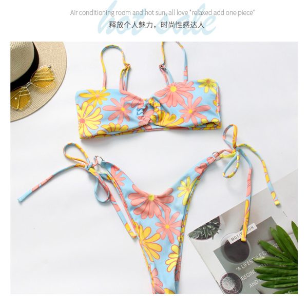 2024 Floral Print O Ring Tie Side Thong Sexy Bikini