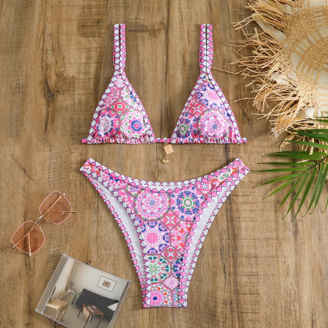 2024 New Style Purple Printing Special Binding with Accessories 2 PC Sexy Bikini Swimsuit