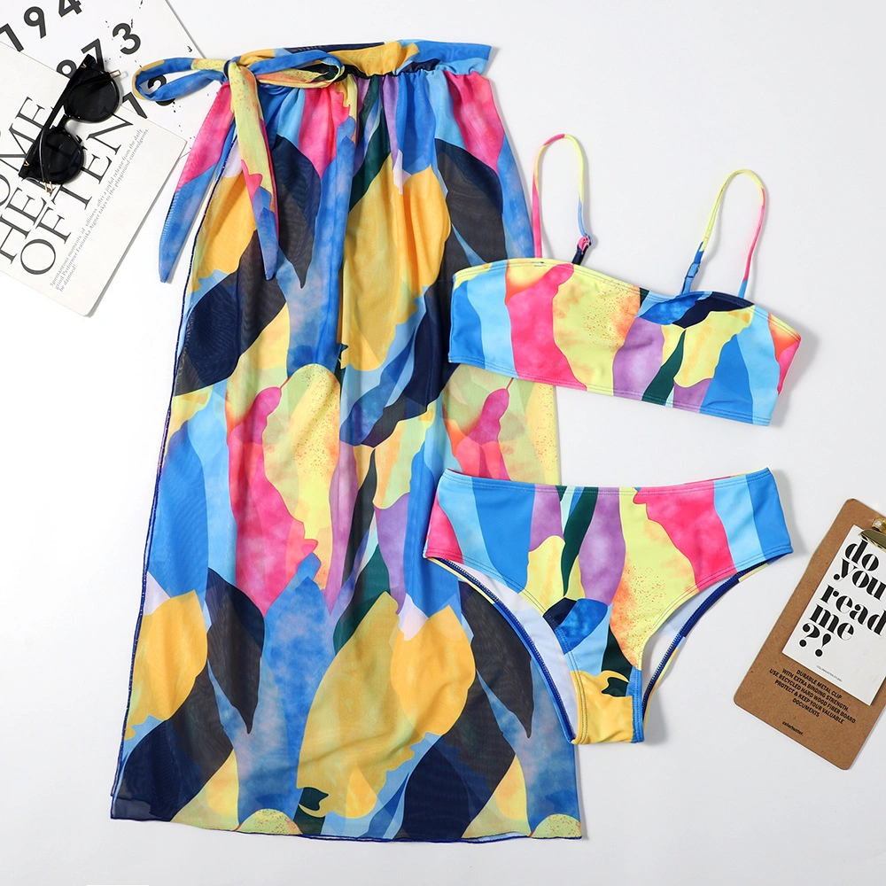 3 PCS Abstract Print Women&prime;s Bikini Swimsuits &amp; Cover up