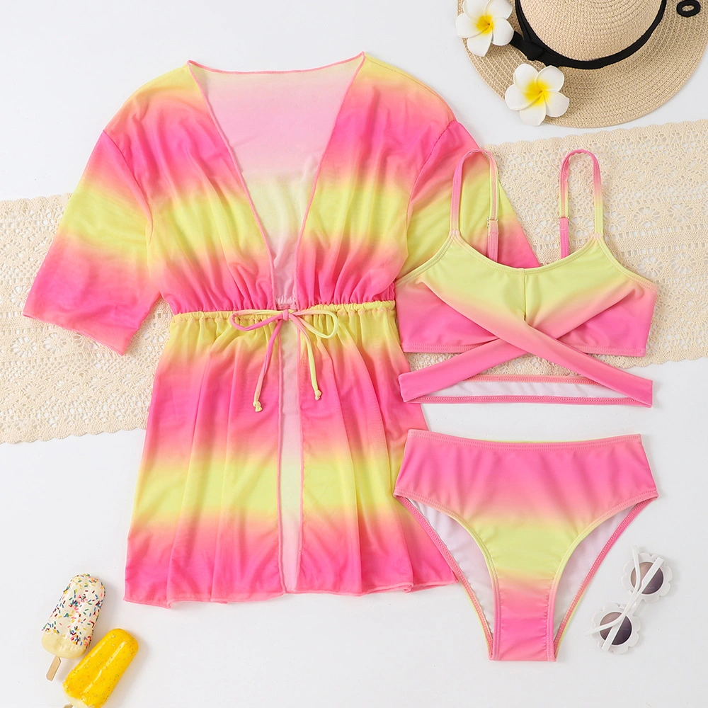 Cute Pink and Yellow Combo Three - Piece Girl&prime;s Swimsuit