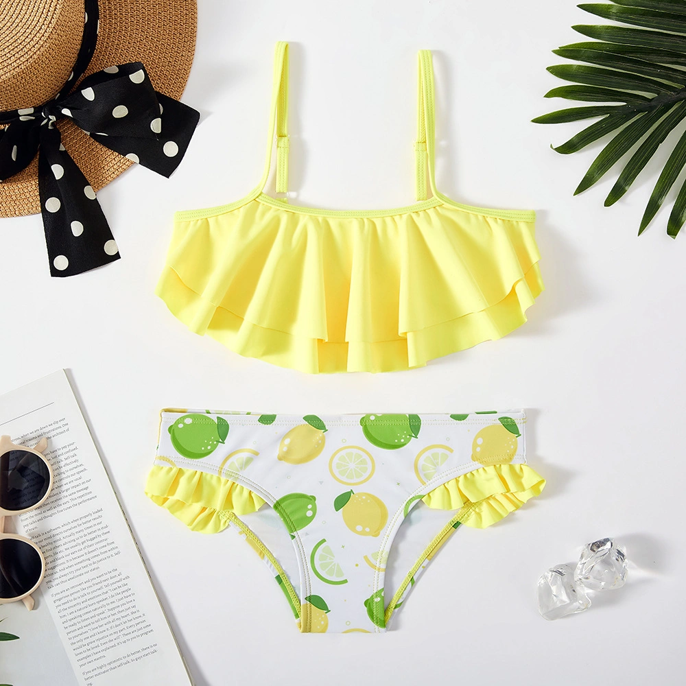 Fruit Print Kid&prime; S Swimsuit Suspender Cool Bikini Set