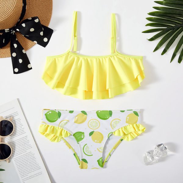 Fruit Print Kid′ S Swimsuit Suspender Cool Bikini Set