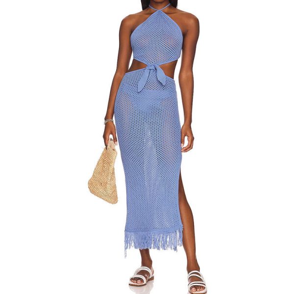 Hollowed out Bikini Smock Bust Wrap Long Skirt Two-Piece Lace-up Tassel Beach Sunscreen Cover up