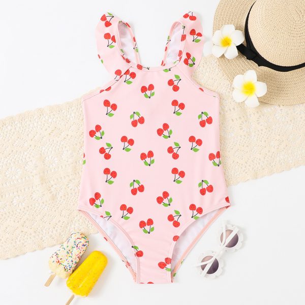 Kid′ S One-Piece Swimsuit Cherry Printing Girls′ Swimsuit