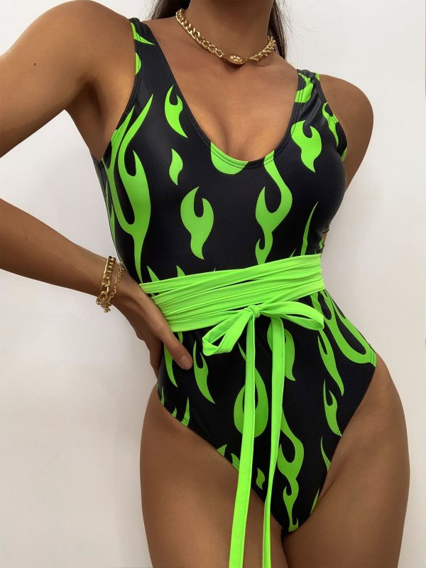 Party One Piece Swimsuit Bathsuit Flame Print Bathing Suit Bodysuit Swimwear Beachwear