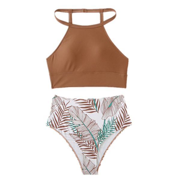 Pure Color Printed Two Piece Swimsuit High Waisted Sexy Bikini