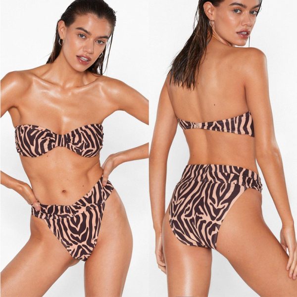 Sexy Leopard Printed Strapless Ladies Two Piece Swimsuit Bikini