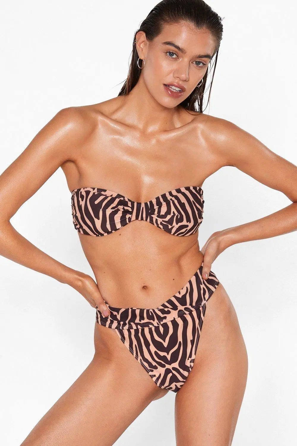 Sexy Leopard Printed Strapless Ladies Two Piece Swimsuit Bikini