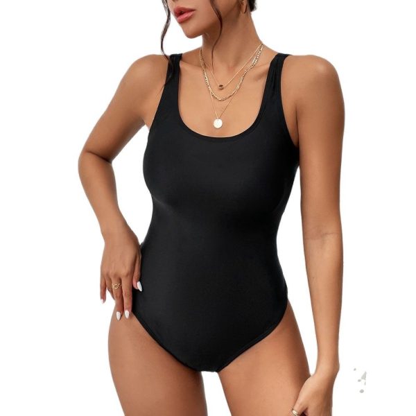 Sexy One Piece Tight Fitting Swimsuit Pure Color Backless Basic Style Bikini