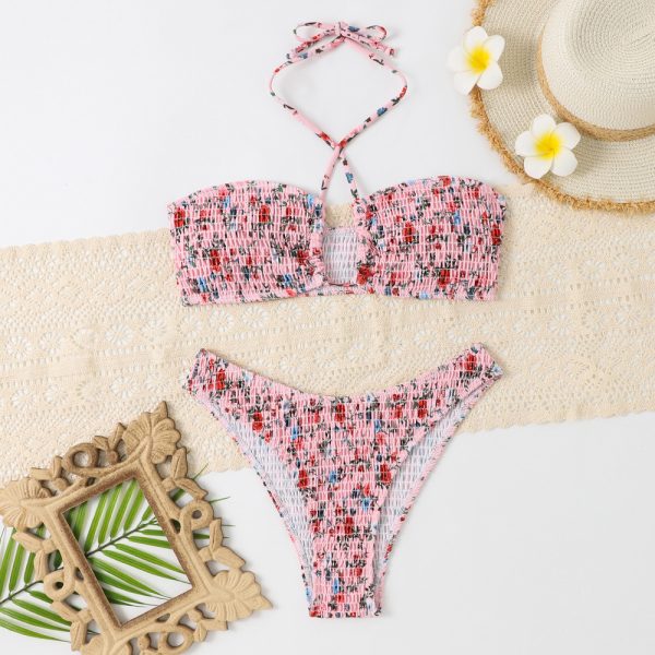 Sexy Separate Strapless Women′s Bikini Flower Printed Swimsuit