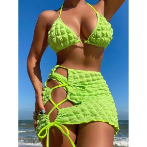 Three Piece Bikini Bubble Cloth Swimsuit