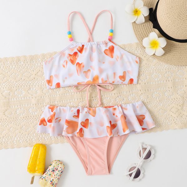 Two Piece Kid′ S Swimsuit Cute Triangle Style Drawstring with Ruffle