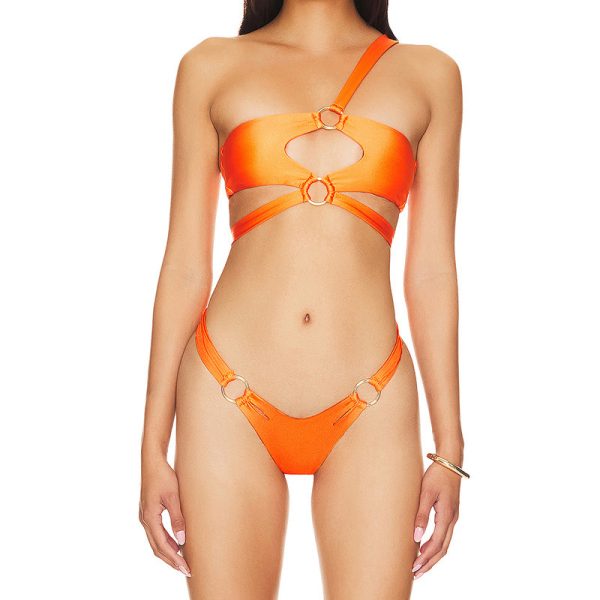 Women′s Solid Color One-Piece Women′s Swimsuit Top Metal Strap Bikini