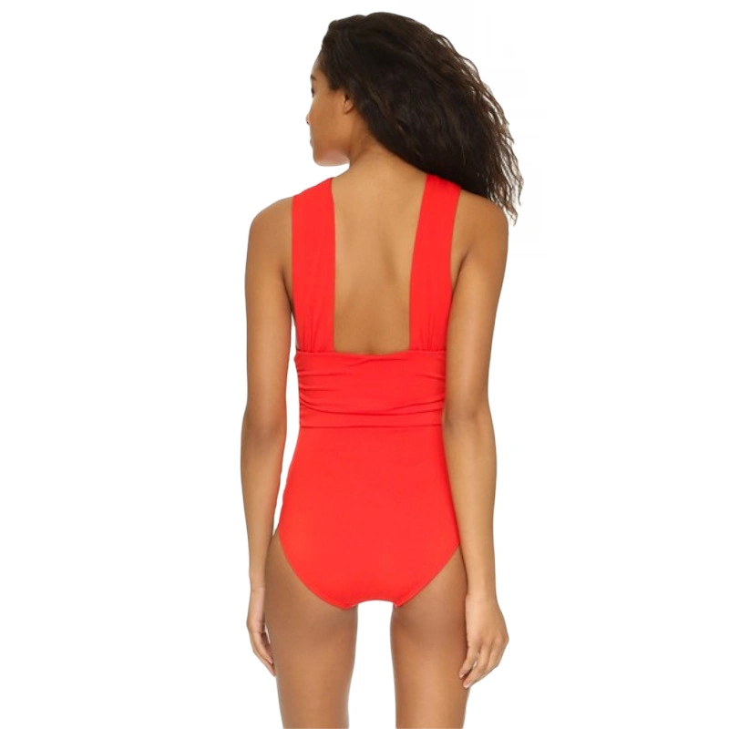 Solid Color Bikini Swimsuit Sexy Deep V Cross Strap One-Piece Swimwear