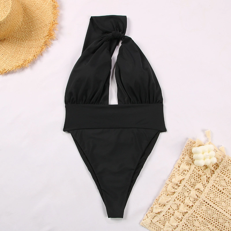 2024 New Solid Color Single Shoulder High Waist One-Piece Swimsuit Women&prime;s Sexy Hollow Cutout Bikini