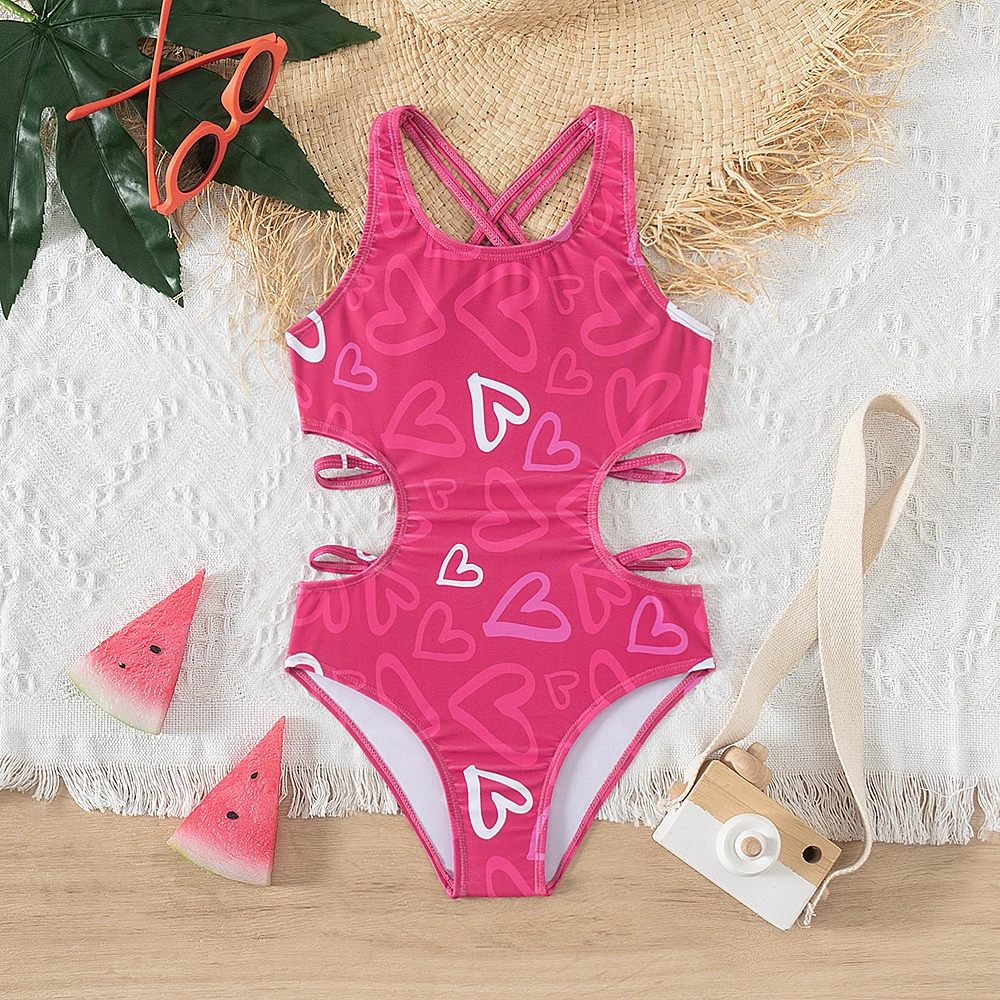 2024 New Style Full of Childishness and Playfulness One Piece Swimsuit Waist Cutout Eart Printing Bikini