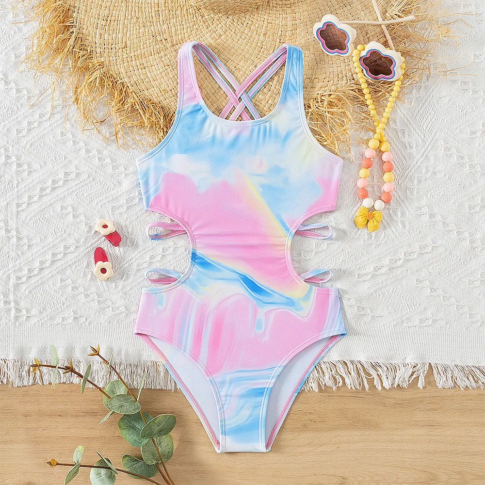 2024 New Style Full of Childishness and Playfulness One Piece Swimsuit Waist Cutout Eart Printing Bikini