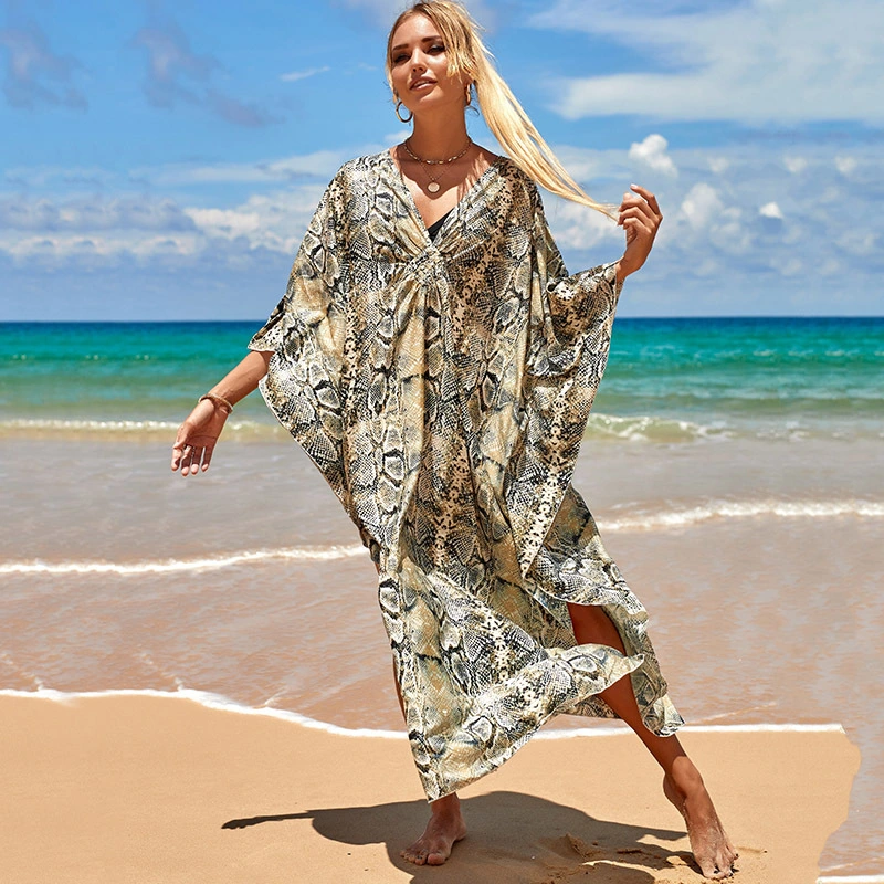 Loose Robe Beach Coat Beach Vacation Sun Protection Long Skirt Bikini Cover up Swimsuit Outerwear for Women Polyester Cotton Fabric