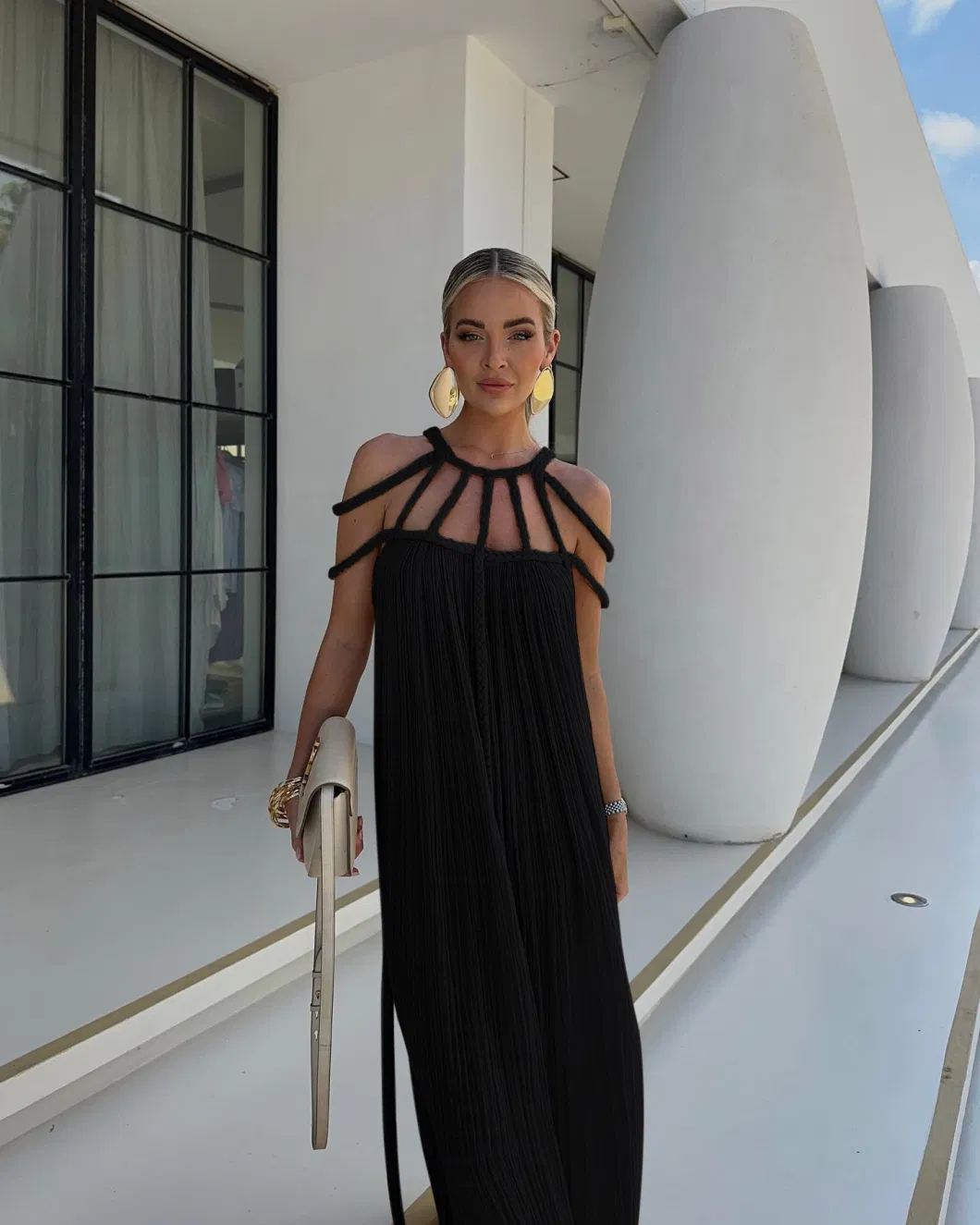 Hanging Neck Tie Rope Long Spring Women&prime;s Long Skirt Tied Rope off Shoulder Sexy Hanging Neck Loose Vacation Beach Skirt