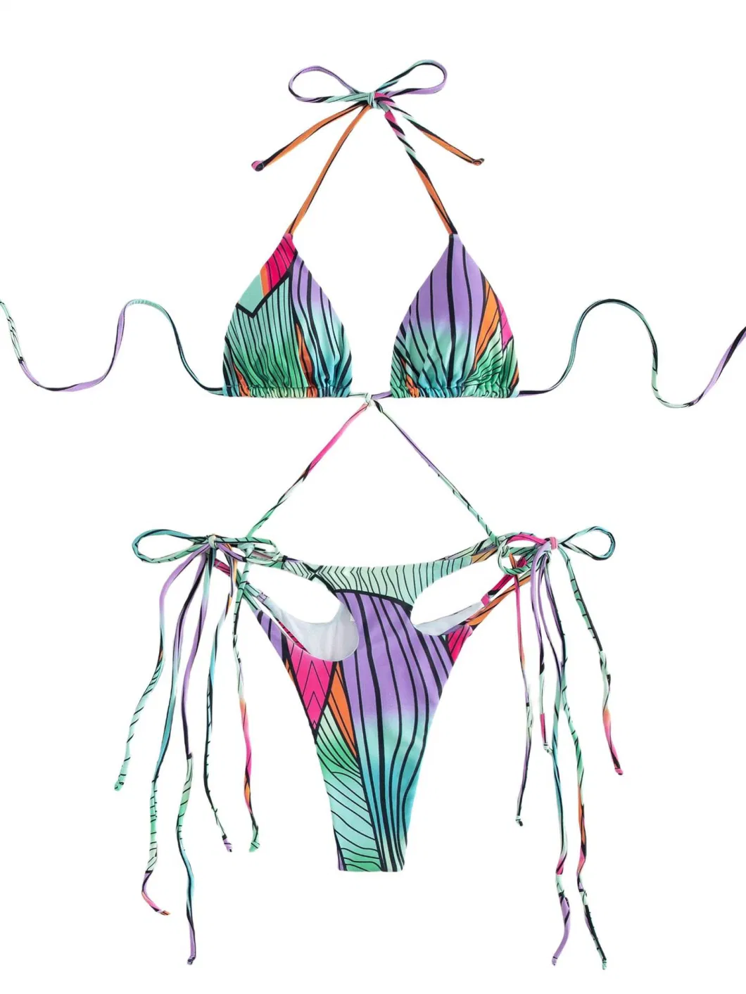 New Bikini with Tassles High Elastic Swimwear Gradient Color Two Piece Set Swimsuit