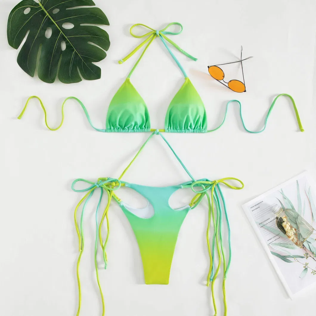 New Bikini with Tassles High Elastic Swimwear Gradient Color Two Piece Set Swimsuit