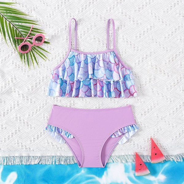 2024 New Girl Mermaid Printing Swimwear Child Bikini Children′ S