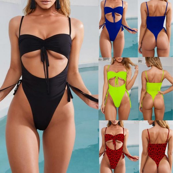 5 Color Solid Colour Bikini Women′s One Piece Bandage Swimsuit Sports