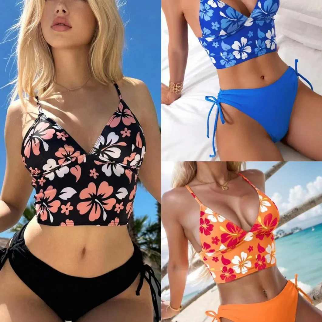 New Styles Swimsuits for Women Sexy Bikini Women&prime;s Two-Piece Swimwear Printed Tankini Waist Tie