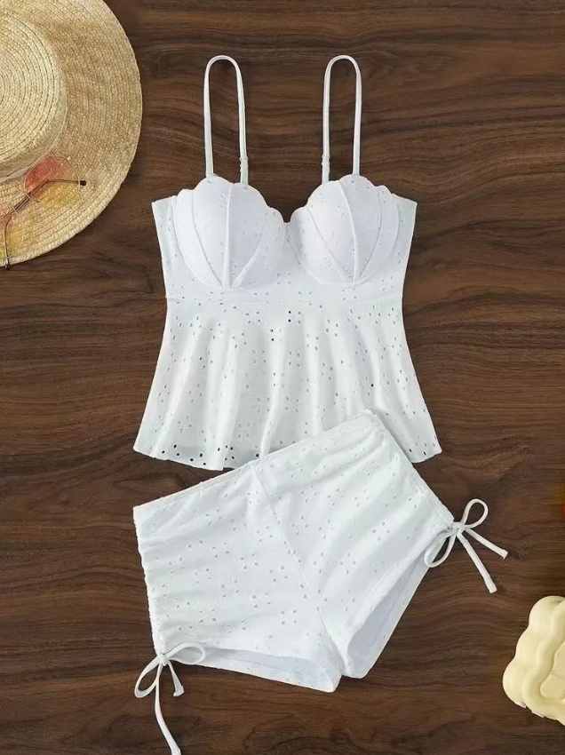 2025 New Jacquard Fabric Shell Moulded Cup Tie Side Boyshort Women′s Two Piece Tankini Tummy Control Bikini Manufacturer