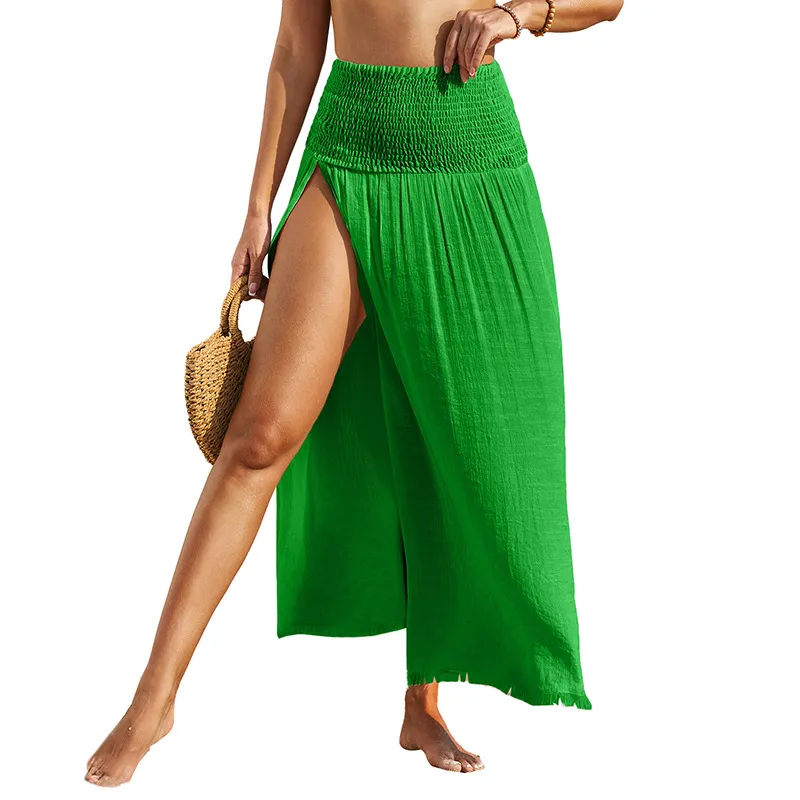 New One-Piece Smocked Waist Side Split Beach Skirt Cover up