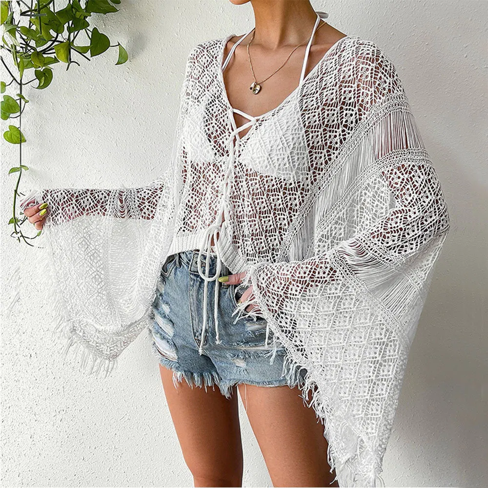 Women&prime;s Summer Tassel Irregular Beach Shirt