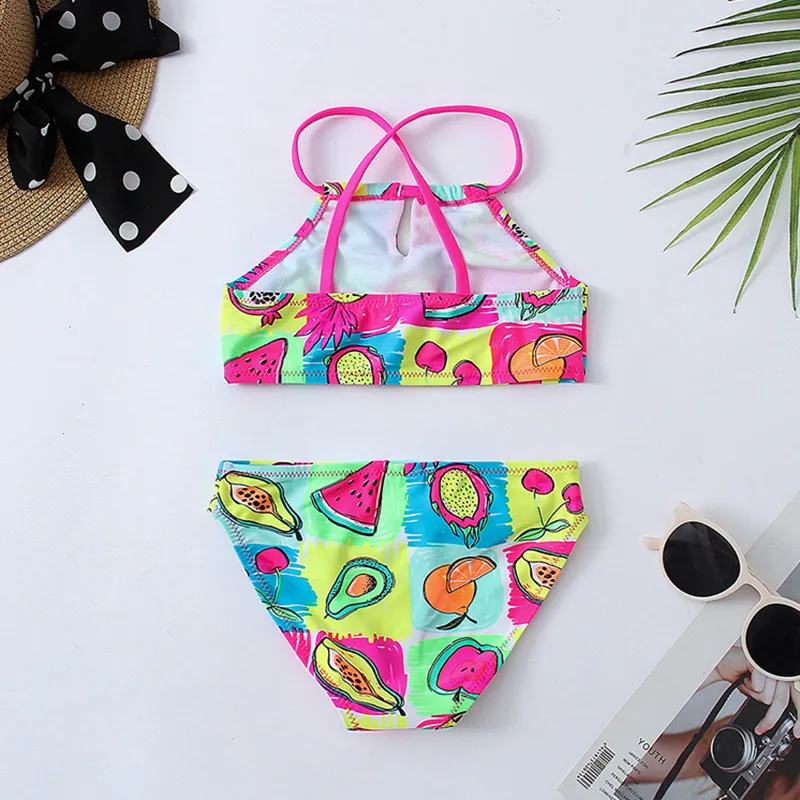 Girls&prime; Lovely Fruit Printing Two Piece Swimsuits