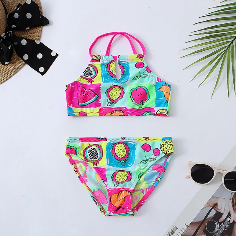 Girls&prime; Lovely Fruit Printing Two Piece Swimsuits