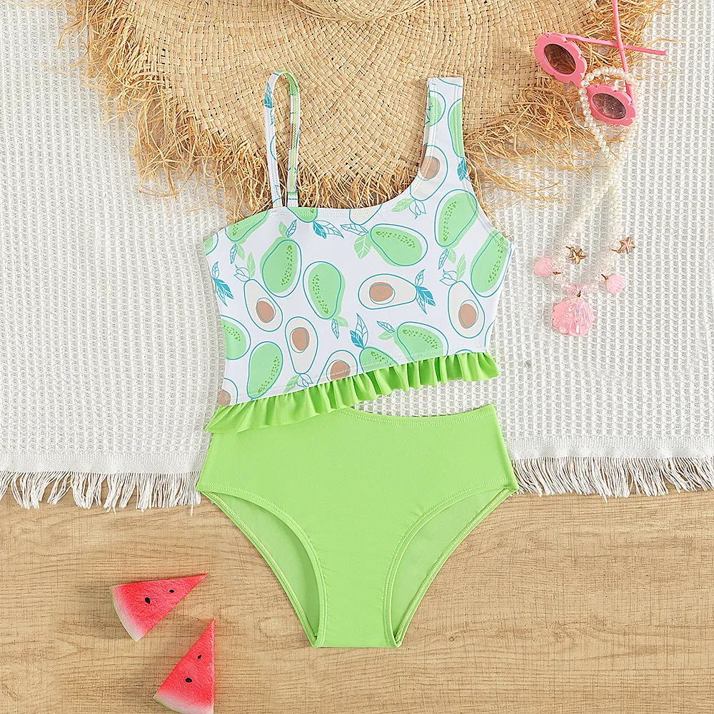 2025 New Girl&prime;s Lemon Print Cut out One Piece Swimwear