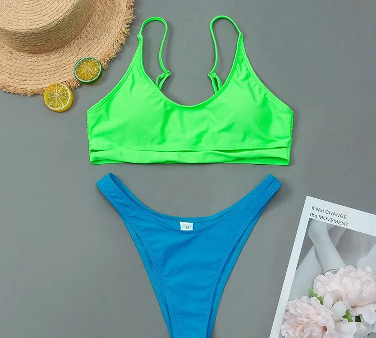 2025 Contrast Color out High Waist Sexy Two Pieces Swimsuit for Women Cheap Swimwear Manufacturers China