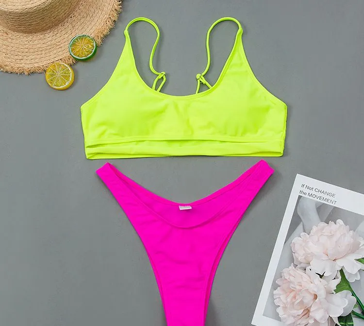 2025 Contrast Color out High Waist Sexy Two Pieces Swimsuit for Women Cheap Swimwear Manufacturers China