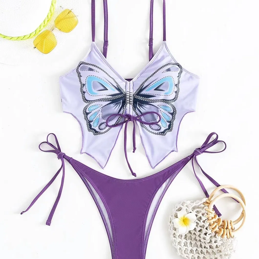 2025 New Fashion Sexy Bikini for Young Women Special Shape Top and Solid Color Bottom Two Pieces Tied Swimsuit China Swimwear Manufacturer