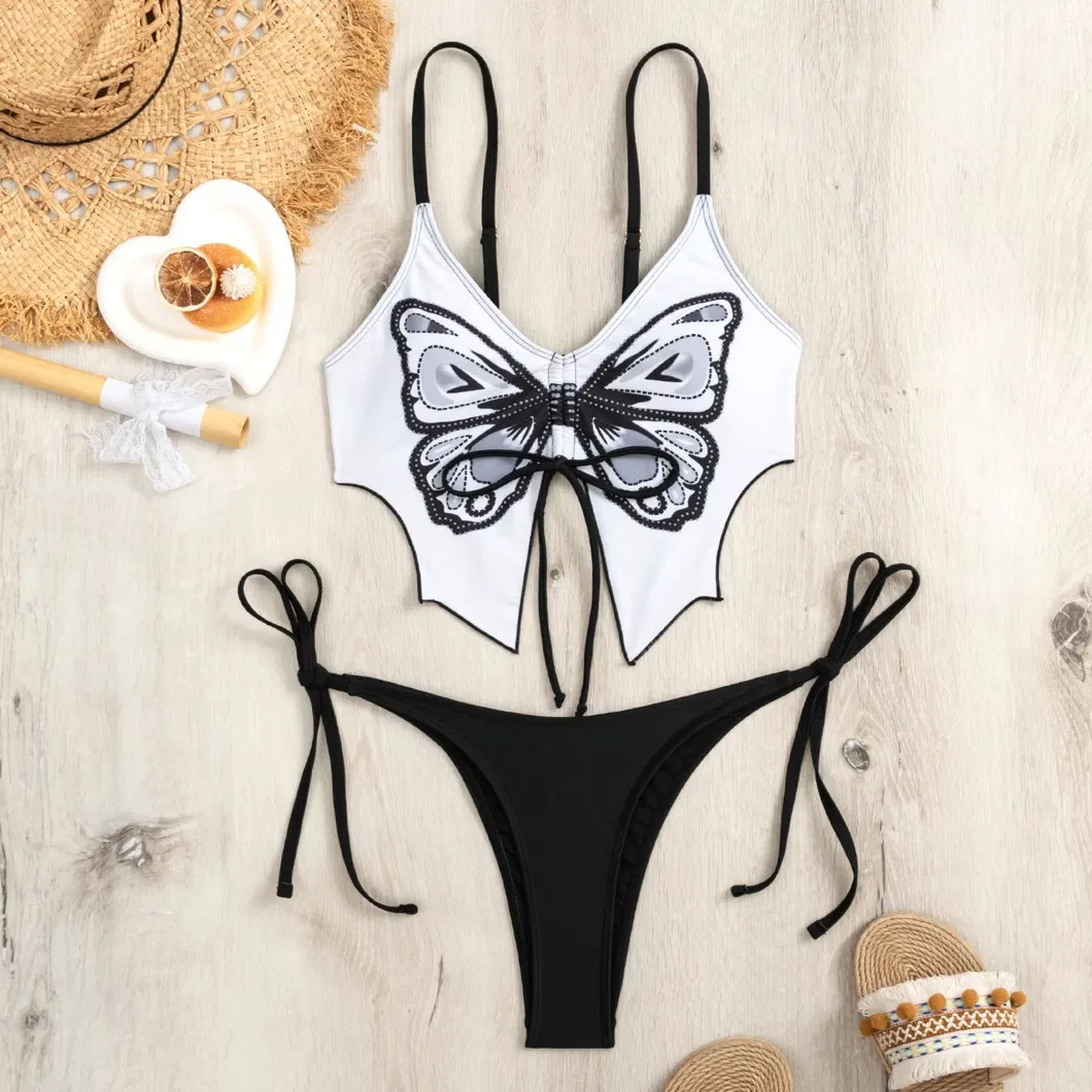 2025 New Fashion Sexy Bikini for Young Women Special Shape Top and Solid Color Bottom Two Pieces Tied Swimsuit China Swimwear Manufacturer