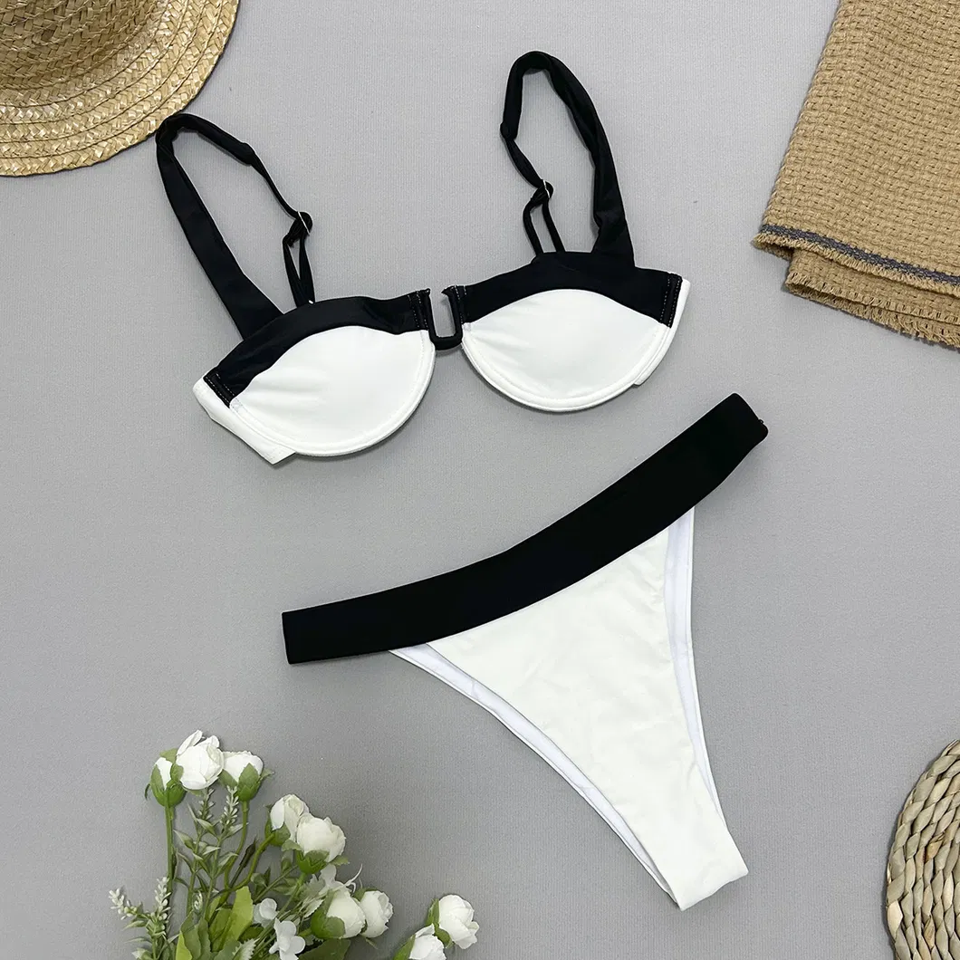 2025 New High Waisted Bikini for Women Black and White Blocked Swimsuit with Underwire Cup ODM Swimwear Manufacturer Factory China