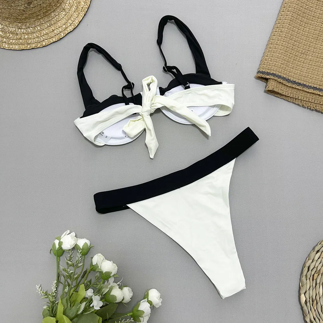 2025 New High Waisted Bikini for Women Black and White Blocked Swimsuit with Underwire Cup ODM Swimwear Manufacturer Factory China